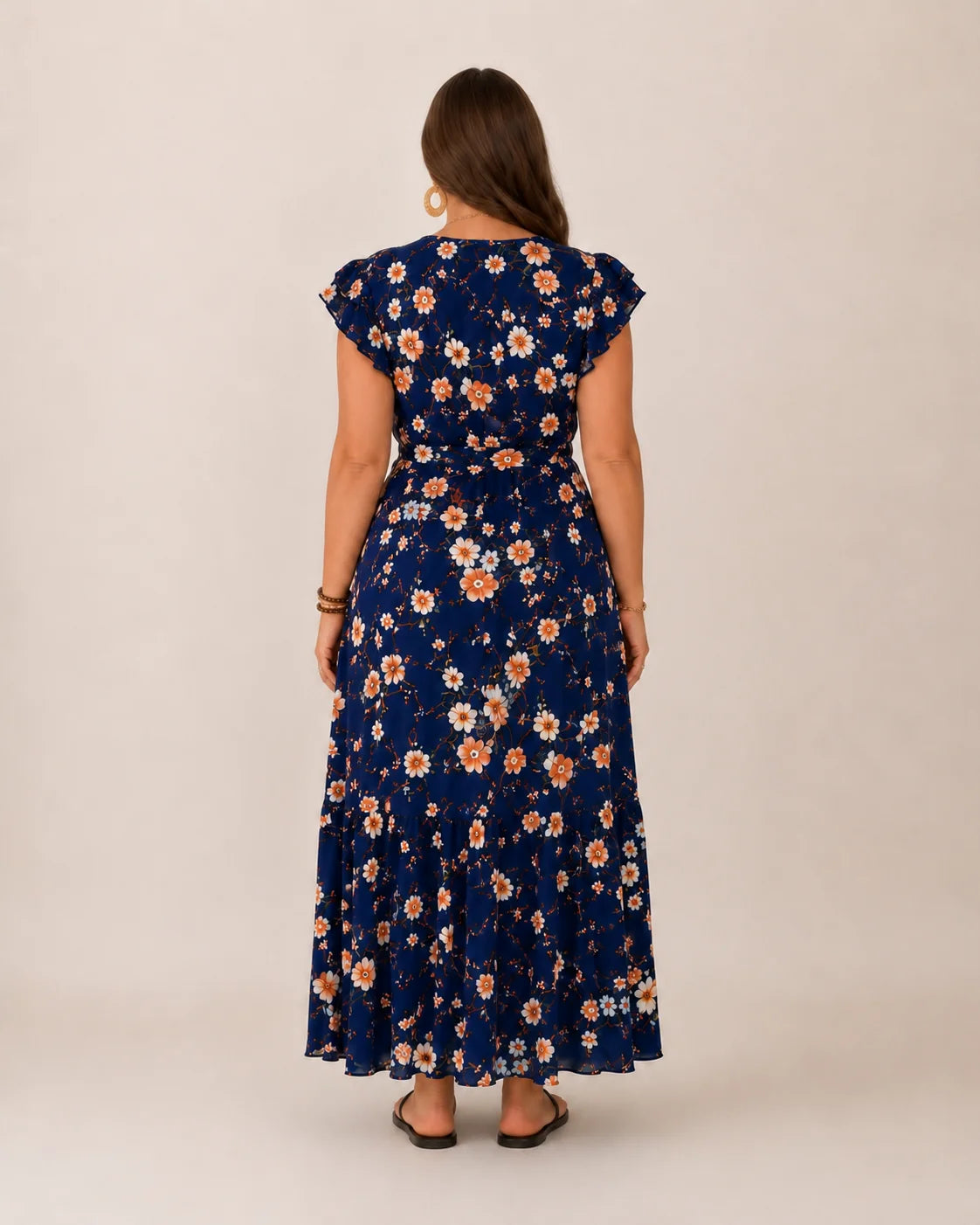 Nikki | Women’s Floral Print Wrap V Neck Flutter Sleeve Maxi Dress
