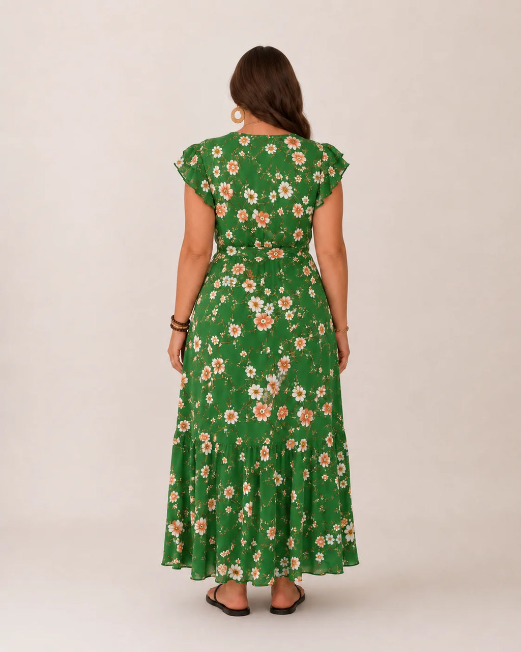 Nikki | Women’s Floral Print Wrap V Neck Flutter Sleeve Maxi Dress
