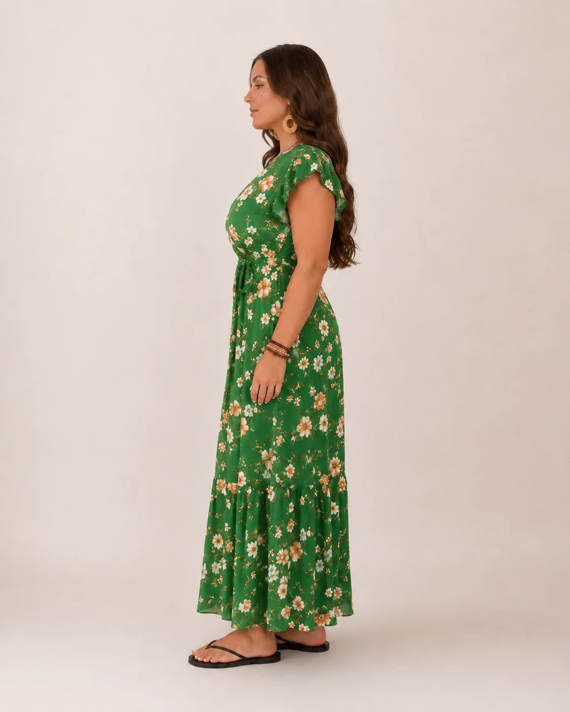 Nikki | Women’s Floral Print Wrap V Neck Flutter Sleeve Maxi Dress