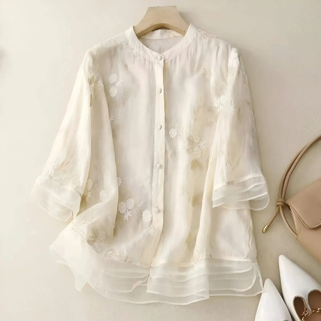 Odessa | Women's Floral Stand Collar Button Front Top