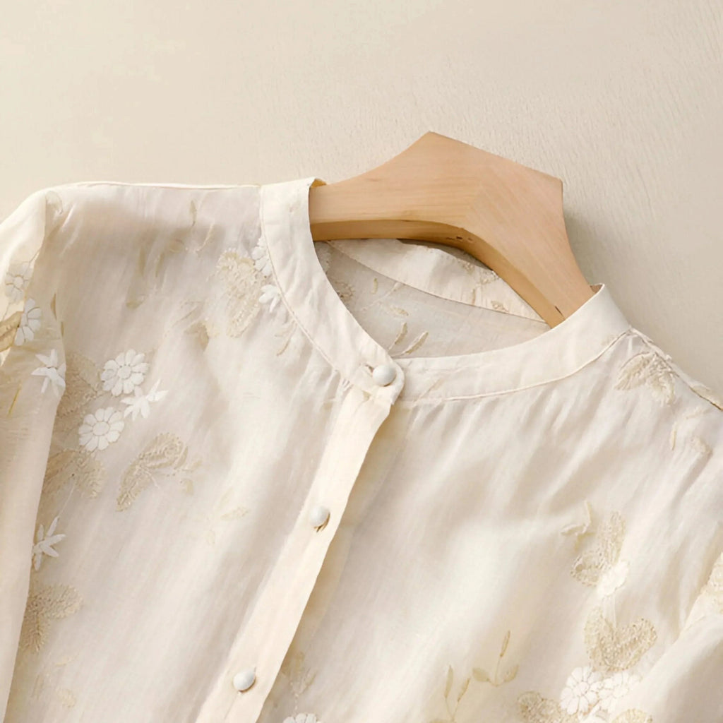 Odessa | Women's Floral Stand Collar Button Front Top