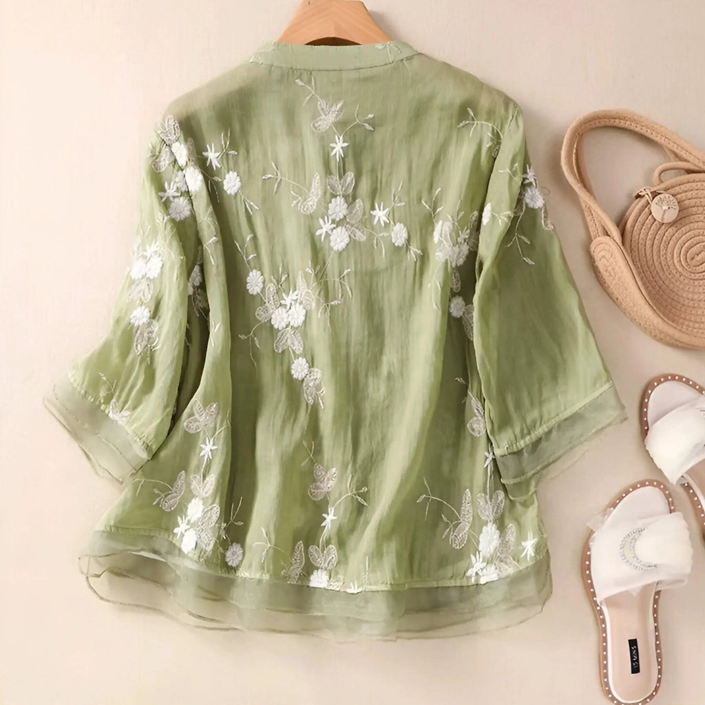 Odessa | Women's Floral Stand Collar Button Front Top
