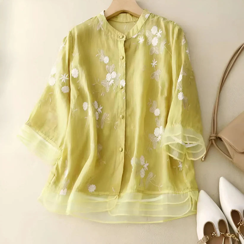 Odessa | Women's Floral Stand Collar Button Front Top