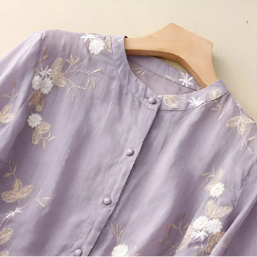 Odessa | Women's Floral Stand Collar Button Front Top