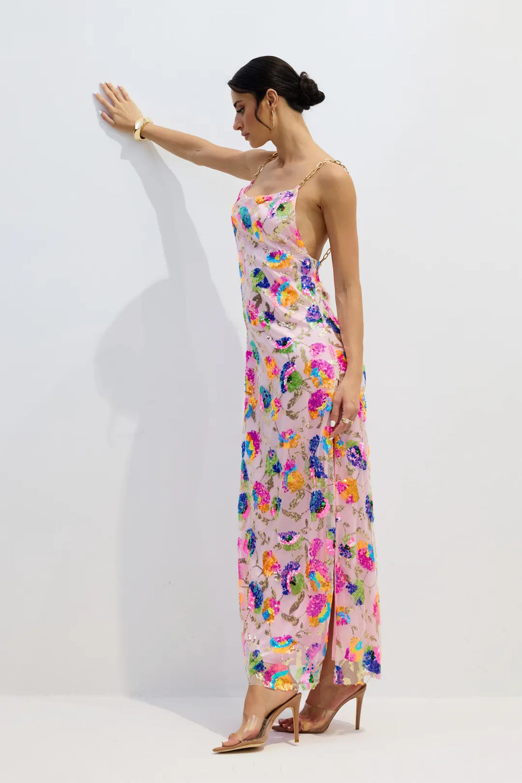 Paisley | Women’s Backless Sequin Floral High Slit Wedding Guest Dress