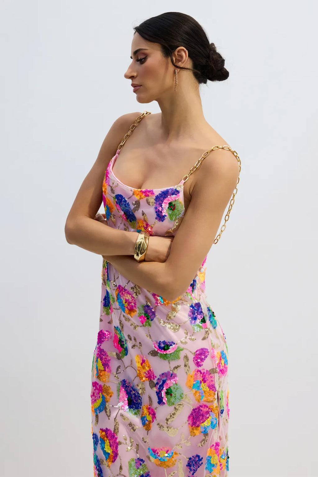 Paisley | Women’s Backless Sequin Floral High Slit Wedding Guest Dress