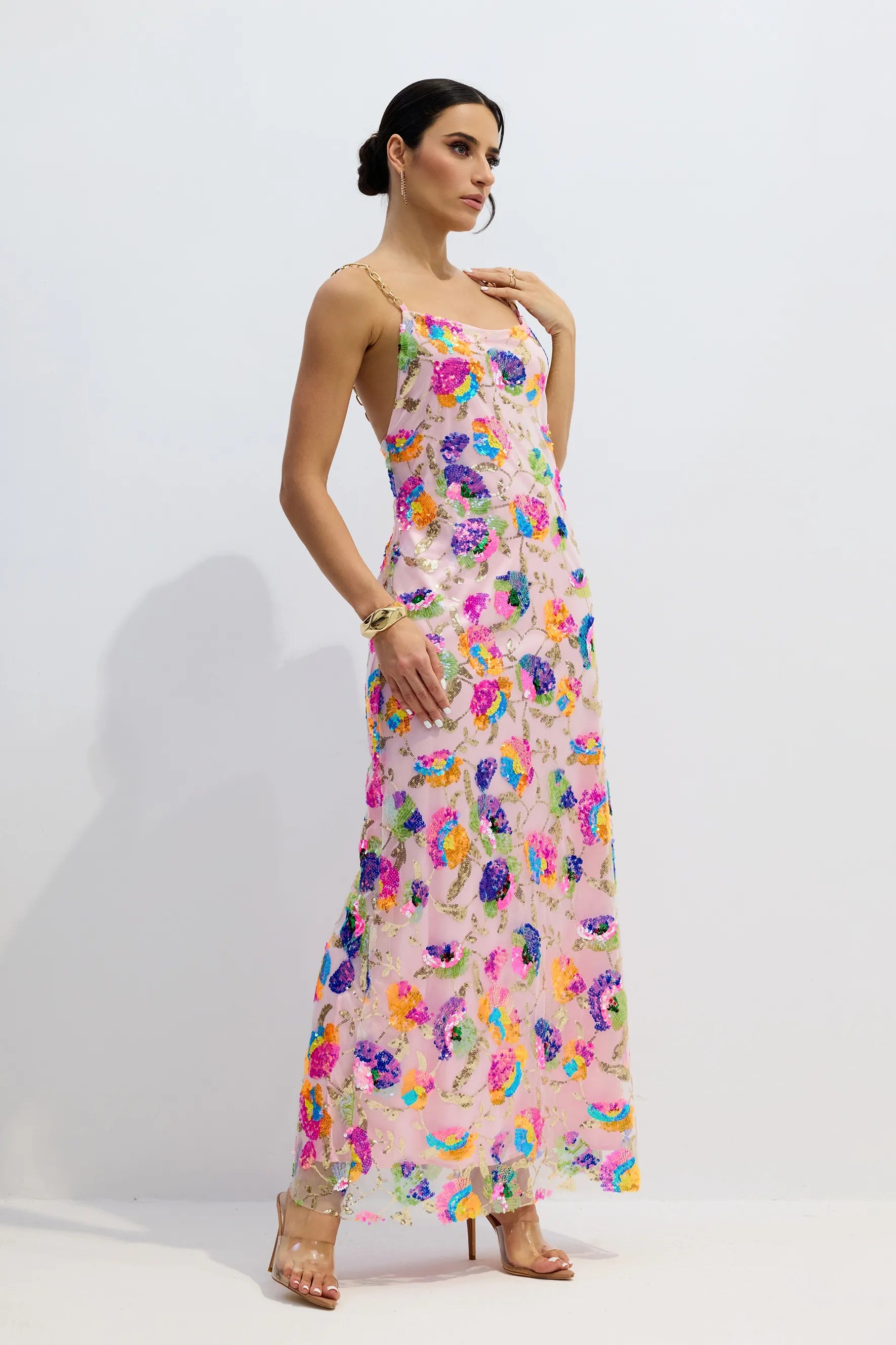 Paisley | Women’s Backless Sequin Floral High Slit Wedding Guest Dress