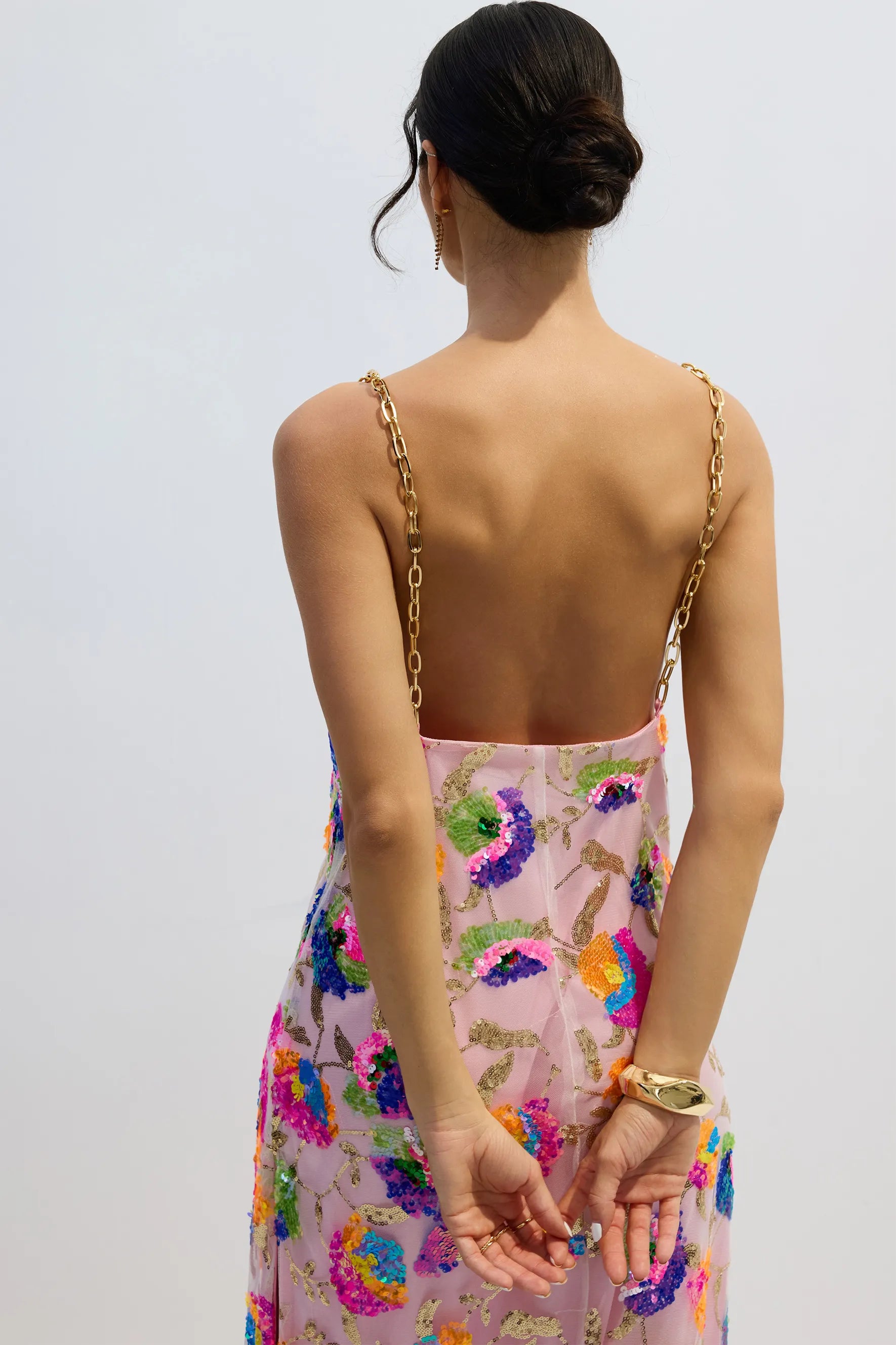 Paisley | Women’s Backless Sequin Floral High Slit Wedding Guest Dress