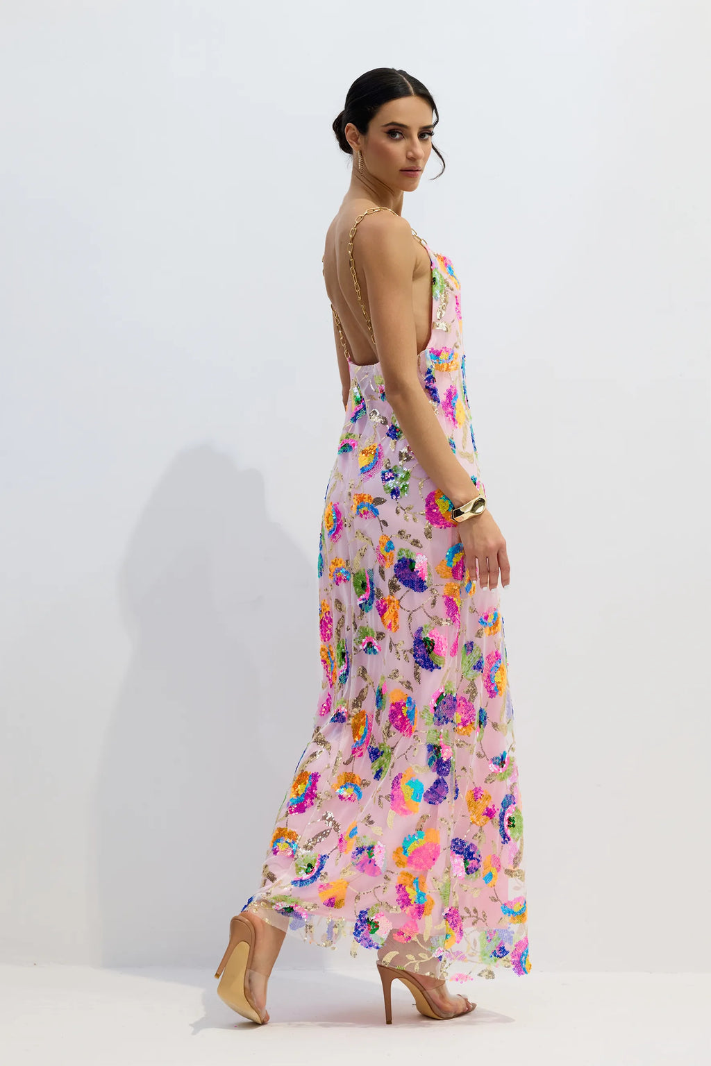 Paisley | Women’s Backless Sequin Floral High Slit Wedding Guest Dress