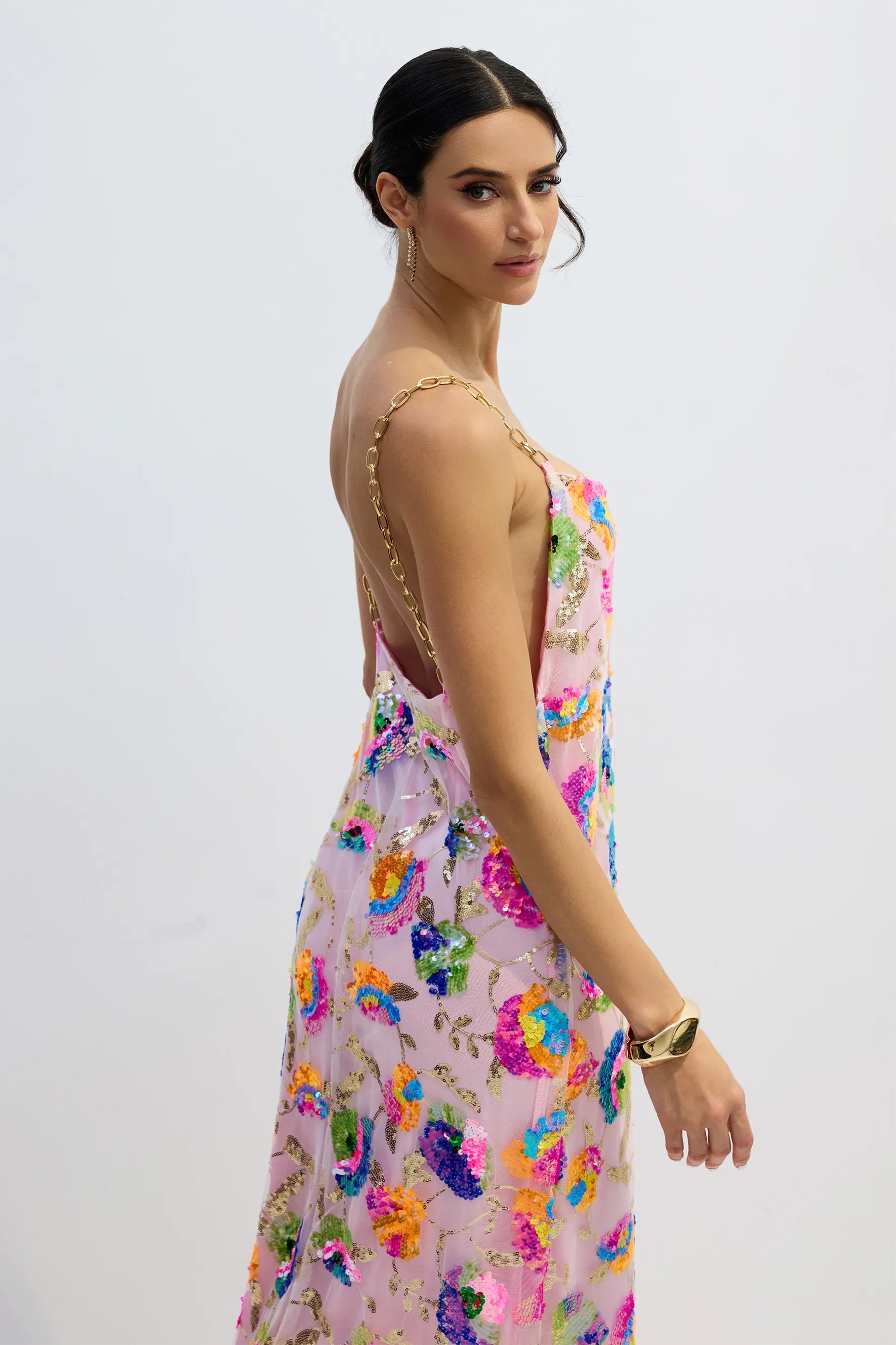 Paisley | Women’s Backless Sequin Floral High Slit Wedding Guest Dress