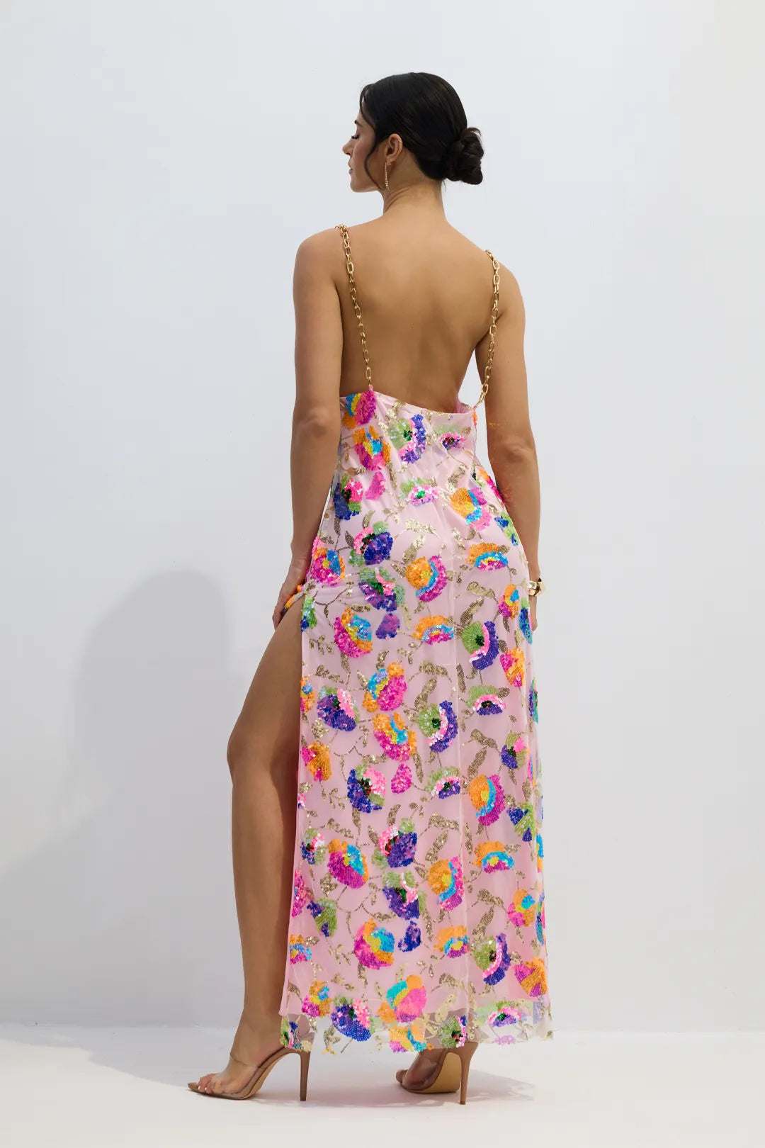 Paisley | Women’s Backless Sequin Floral High Slit Wedding Guest Dress