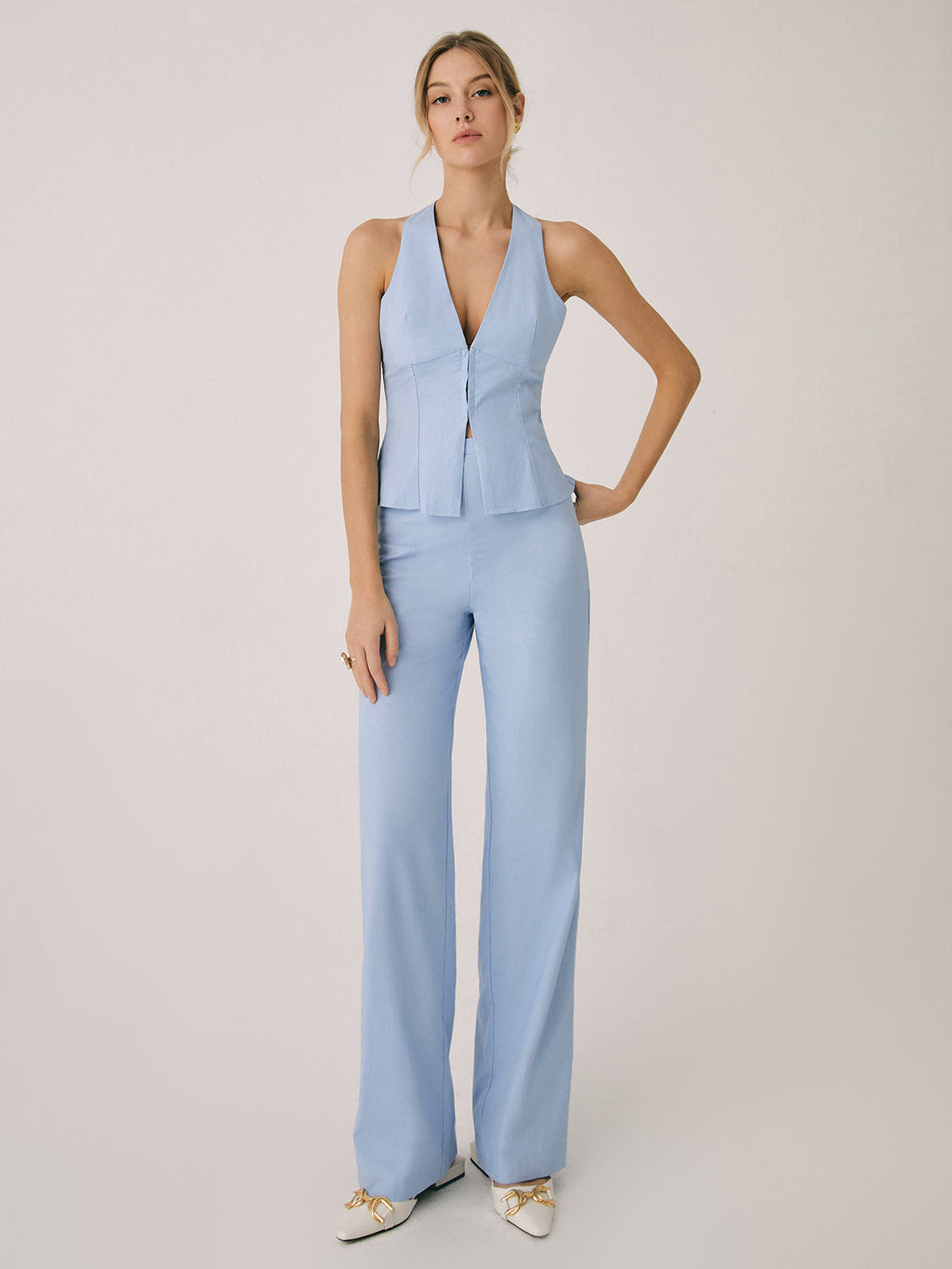 Pamela | Women's V-Neck Sleeveless Two Piece Matching Set