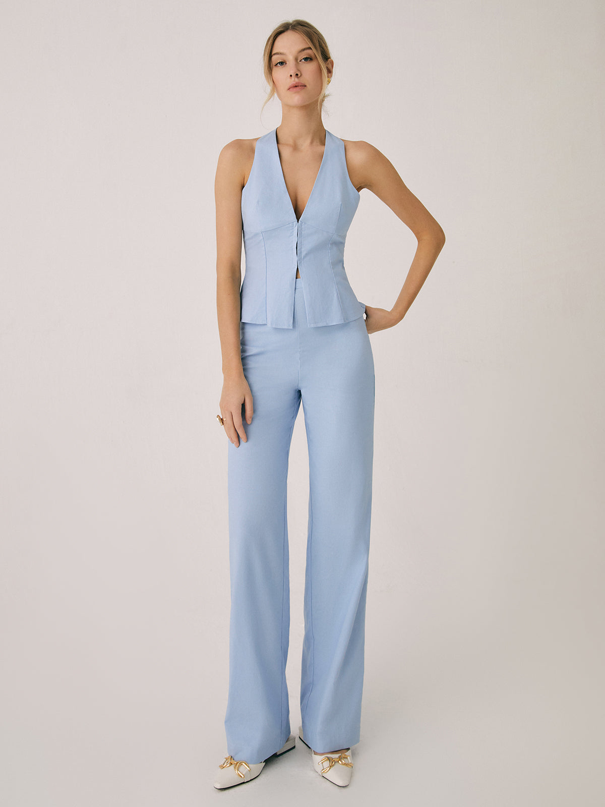 Pamela | Women's V-Neck Sleeveless Two Piece Matching Set