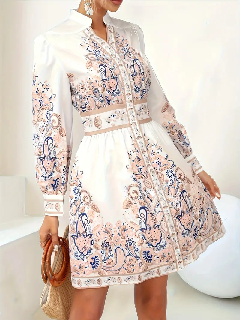 Paulette | Women's Floral Long Sleeve Flowy Pockets Midi Dress