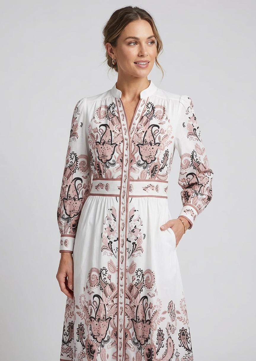 Paulette | Women's Floral Long Sleeve Flowy Pockets Midi Dress
