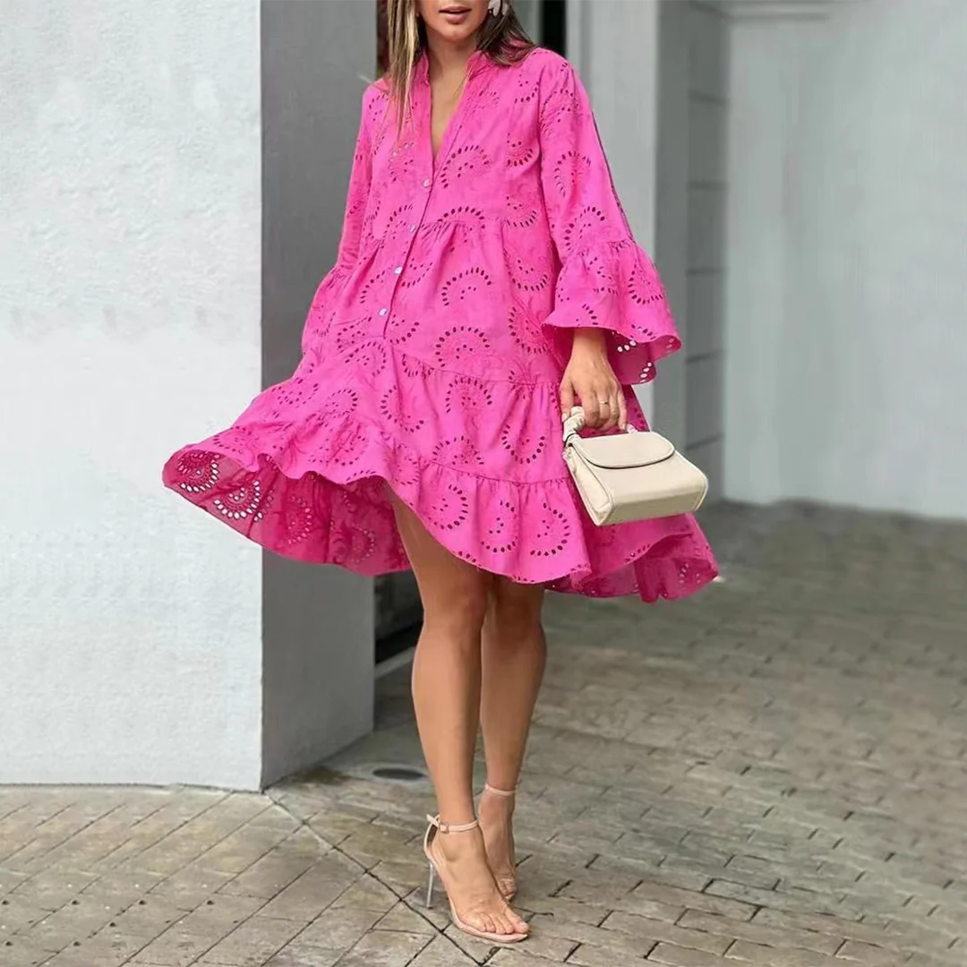 Paulina | Women's A Line Long Sleeve Flowy Mini Dress