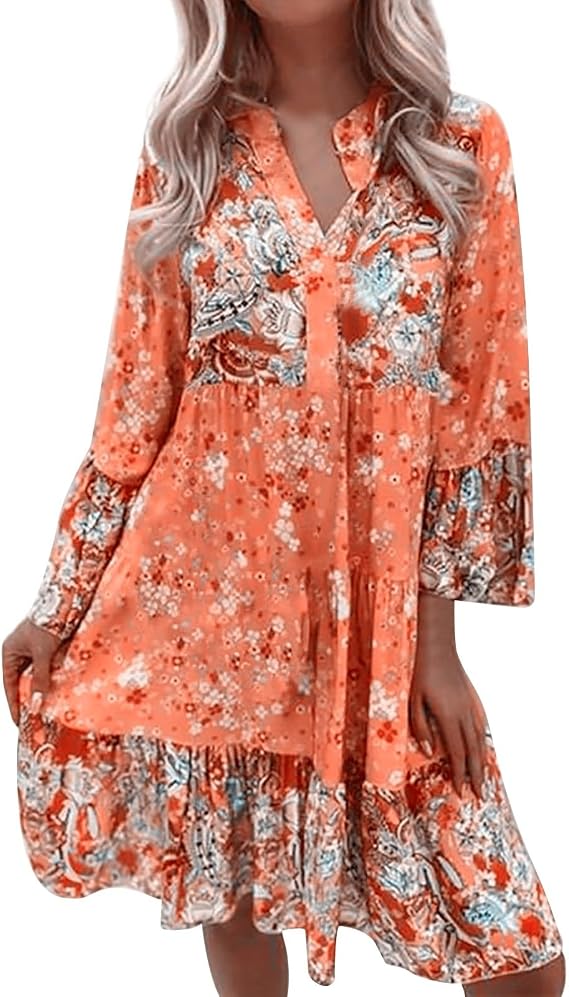Penelope | Women's Floral Long Sleeve Knee Length Dress