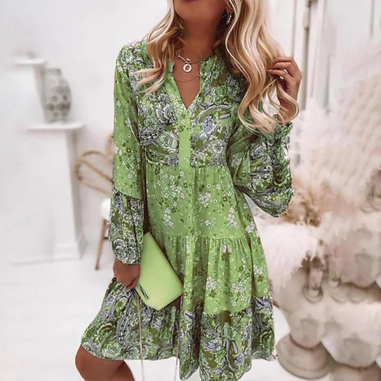 Penelope | Women's Floral Long Sleeve Knee Length Dress