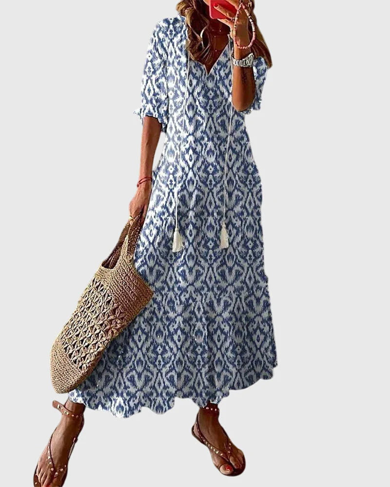Phoebe | Women’s A-Line Boho Pattern Midi Dress