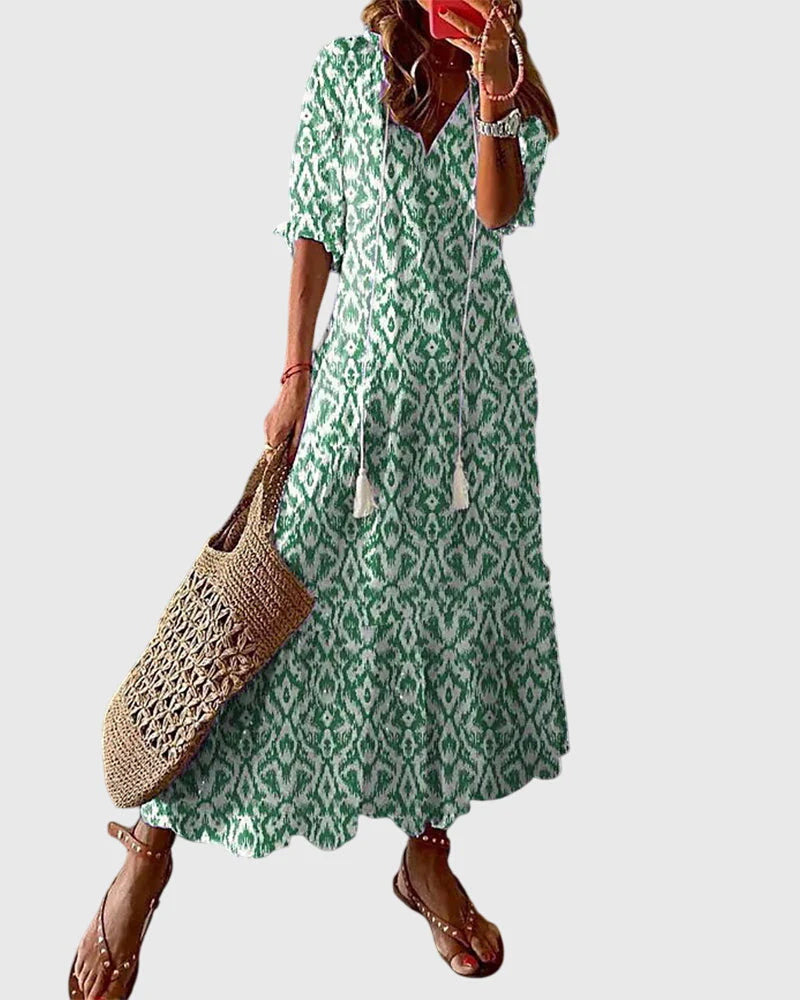Phoebe | Women’s A-Line Boho Pattern Midi Dress