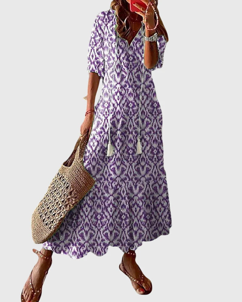 Phoebe | Women’s A-Line Boho Pattern Midi Dress