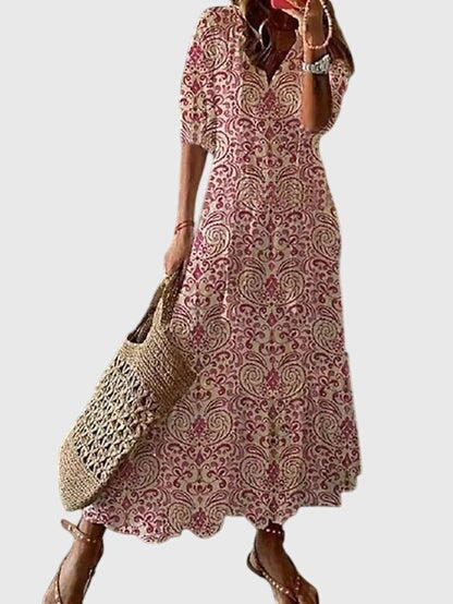 Phoebe | Women’s A-Line Boho Pattern Midi Dress