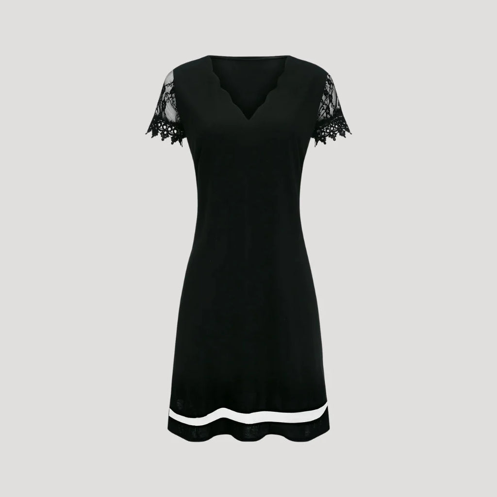 Lisa | Women’s Black V Neck Short Sleeve Mini Dress