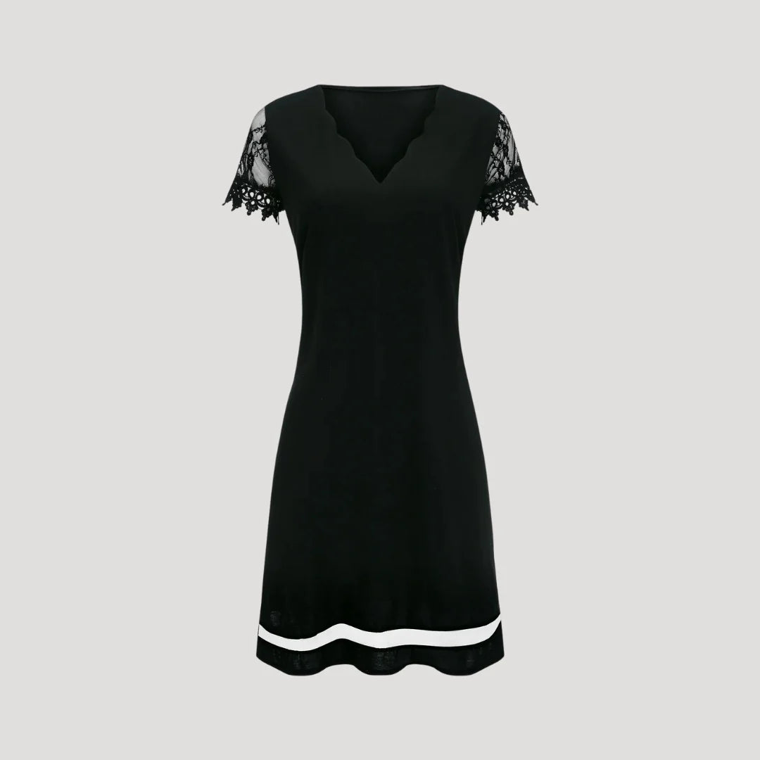 Lisa | Women’s Black V Neck Short Sleeve Mini Dress