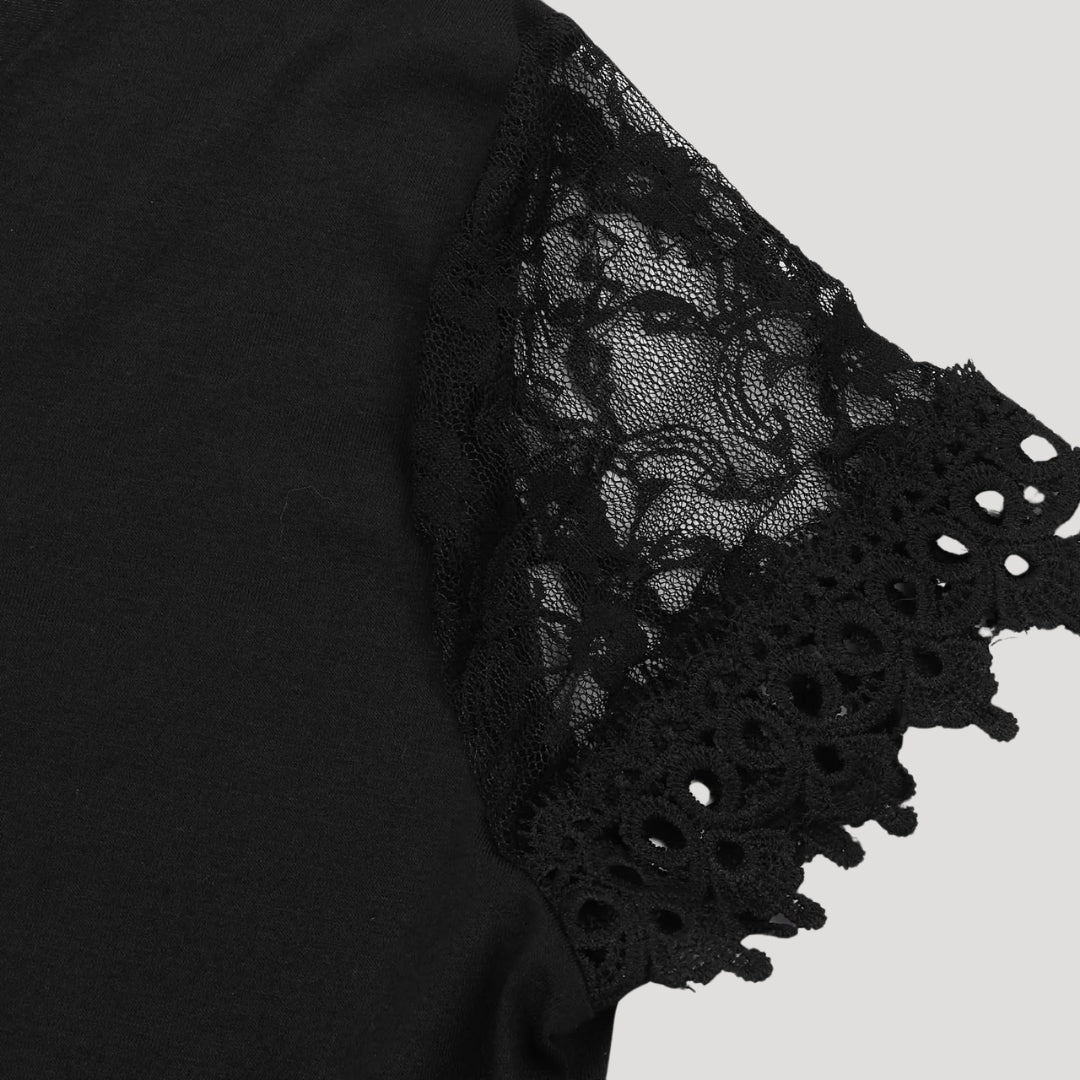 Lisa | Women’s Black V Neck Short Sleeve Mini Dress