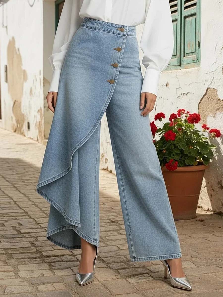 Phoebe | Women's Wide Leg Asymmetric High Waist Jeans
