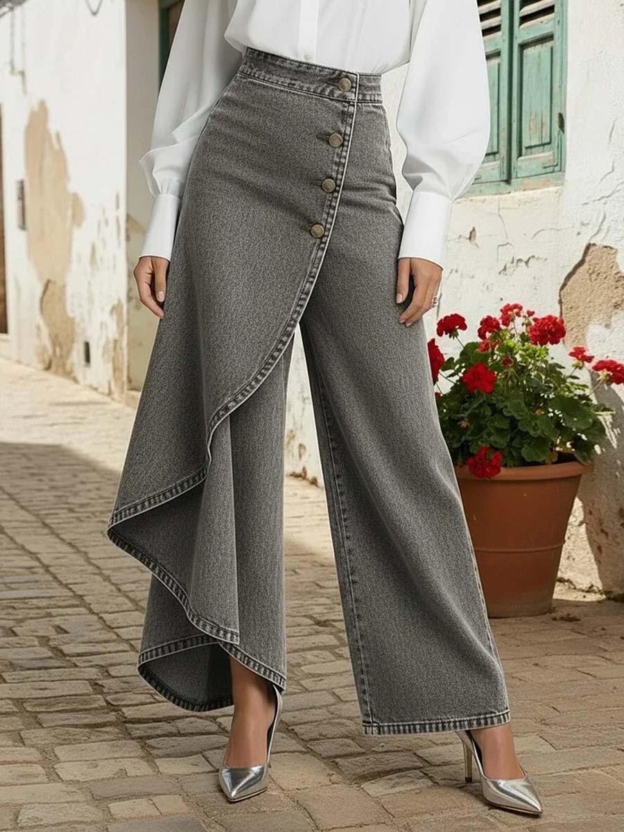 Phoebe | Women's Wide Leg Asymmetric High Waist Jeans