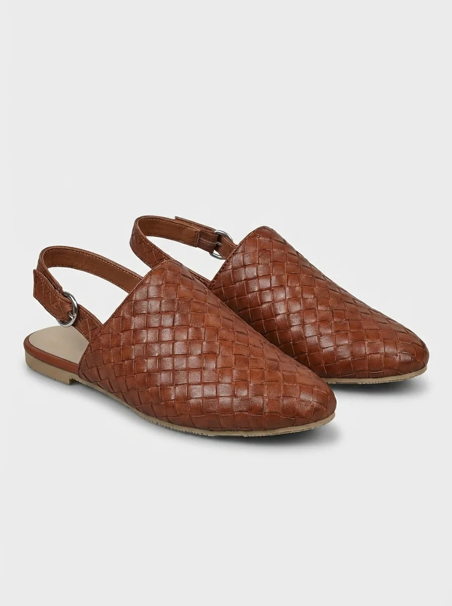 Poppy | Women’s Low Heel Woven Detail Slingback Flats