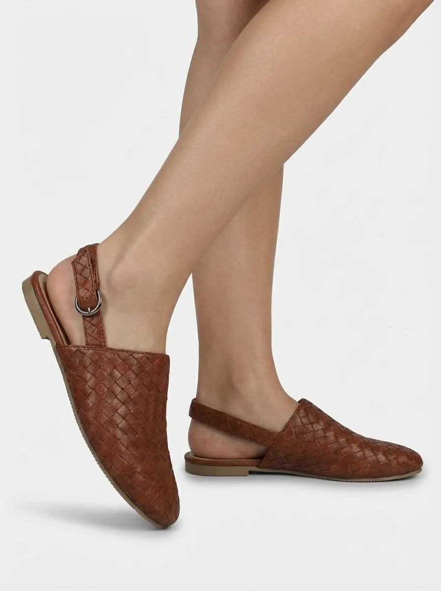 Poppy | Women’s Low Heel Woven Detail Slingback Flats