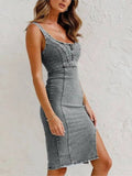Priscilla | Women's Zip Front Sleeveless Bodycon Denim Dress