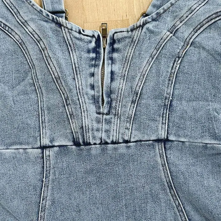 Priscilla | Women's Zip Front Sleeveless Bodycon Denim Dress