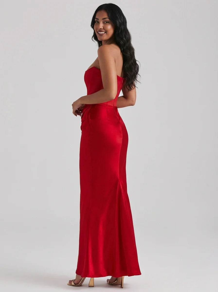 Mary | Women’s Strapless Sweetheart Ruched Maxi Dress