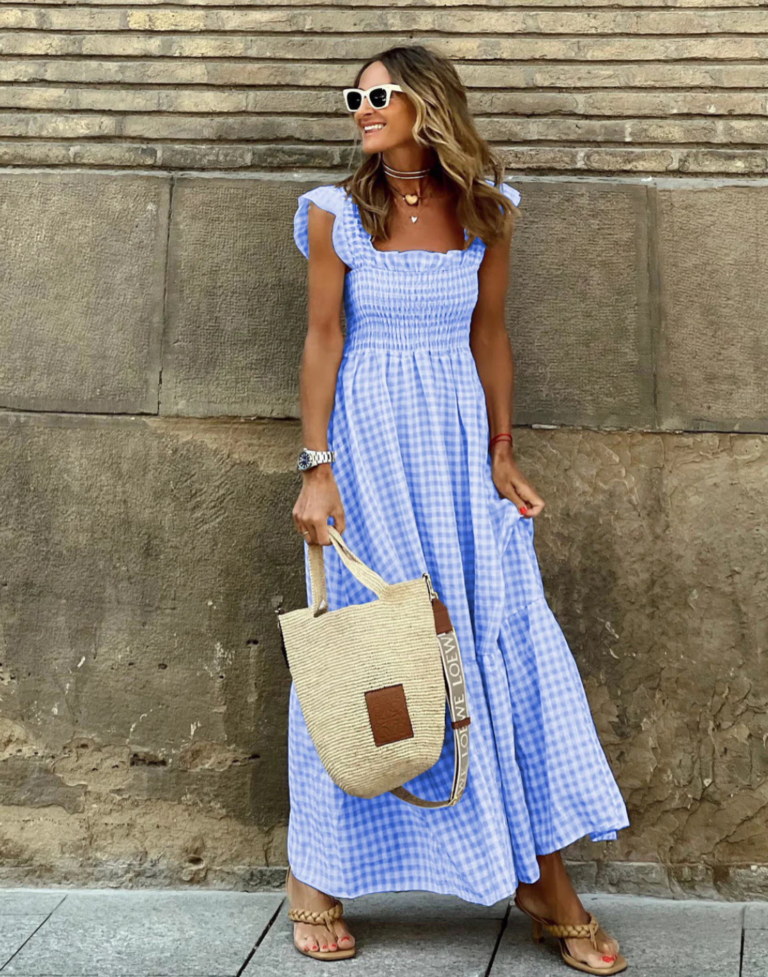 Rachelle | Women's Smocked A Line Square Neck Maxi Dress
