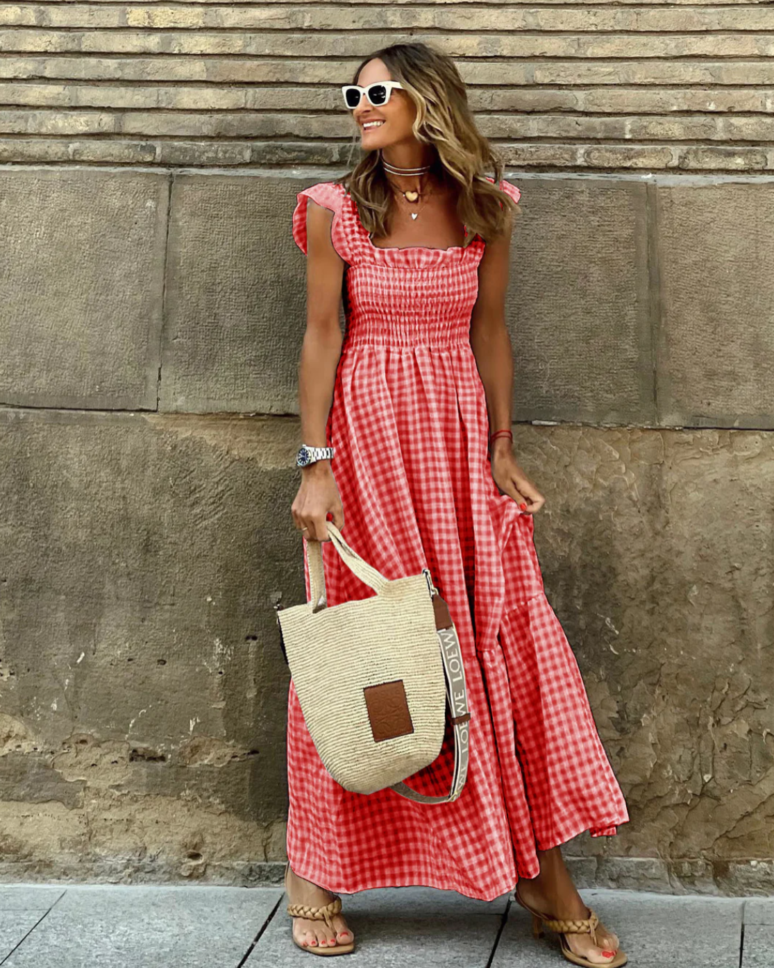 Rachelle | Women's Smocked A Line Square Neck Maxi Dress