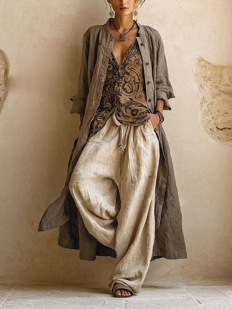 Raquel | Women's Drawstring Wide Leg Three Piece Set