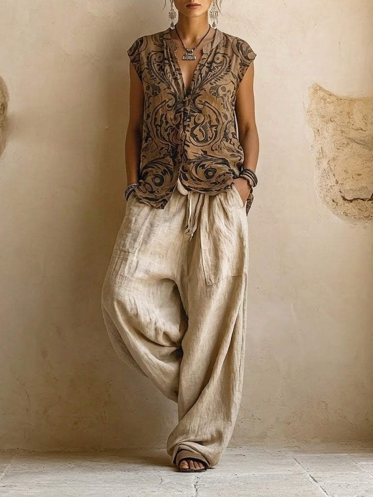 Raquel | Women's Drawstring Wide Leg Three Piece Set