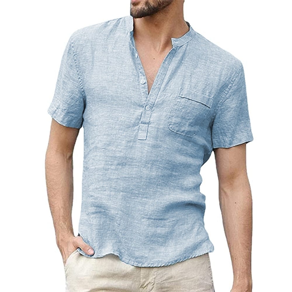 Raymond | Men's Short Sleeve Band Collar Pocket Shirt