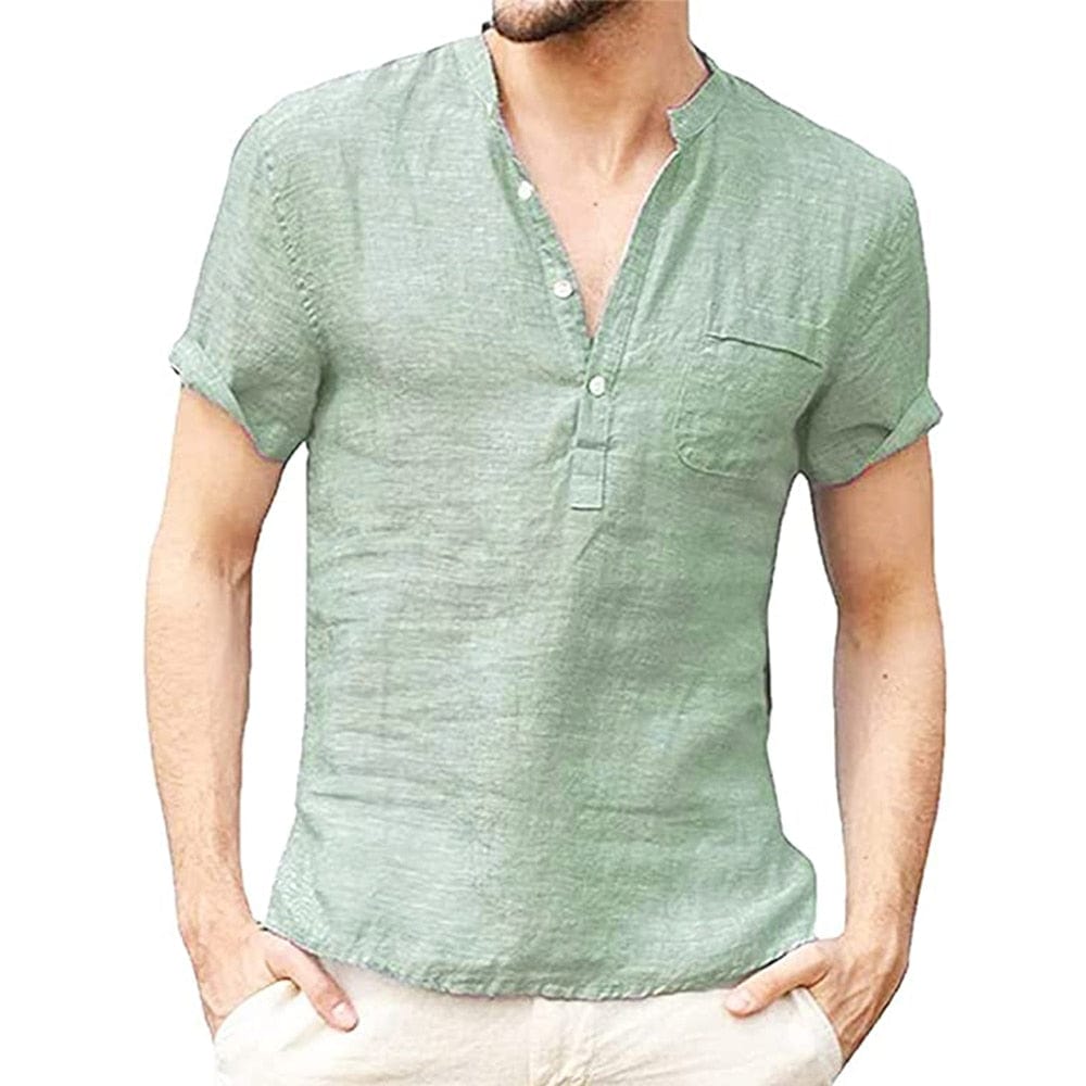 Raymond | Men's Short Sleeve Band Collar Pocket Shirt
