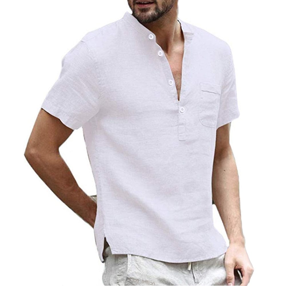 Raymond | Men's Short Sleeve Band Collar Pocket Shirt