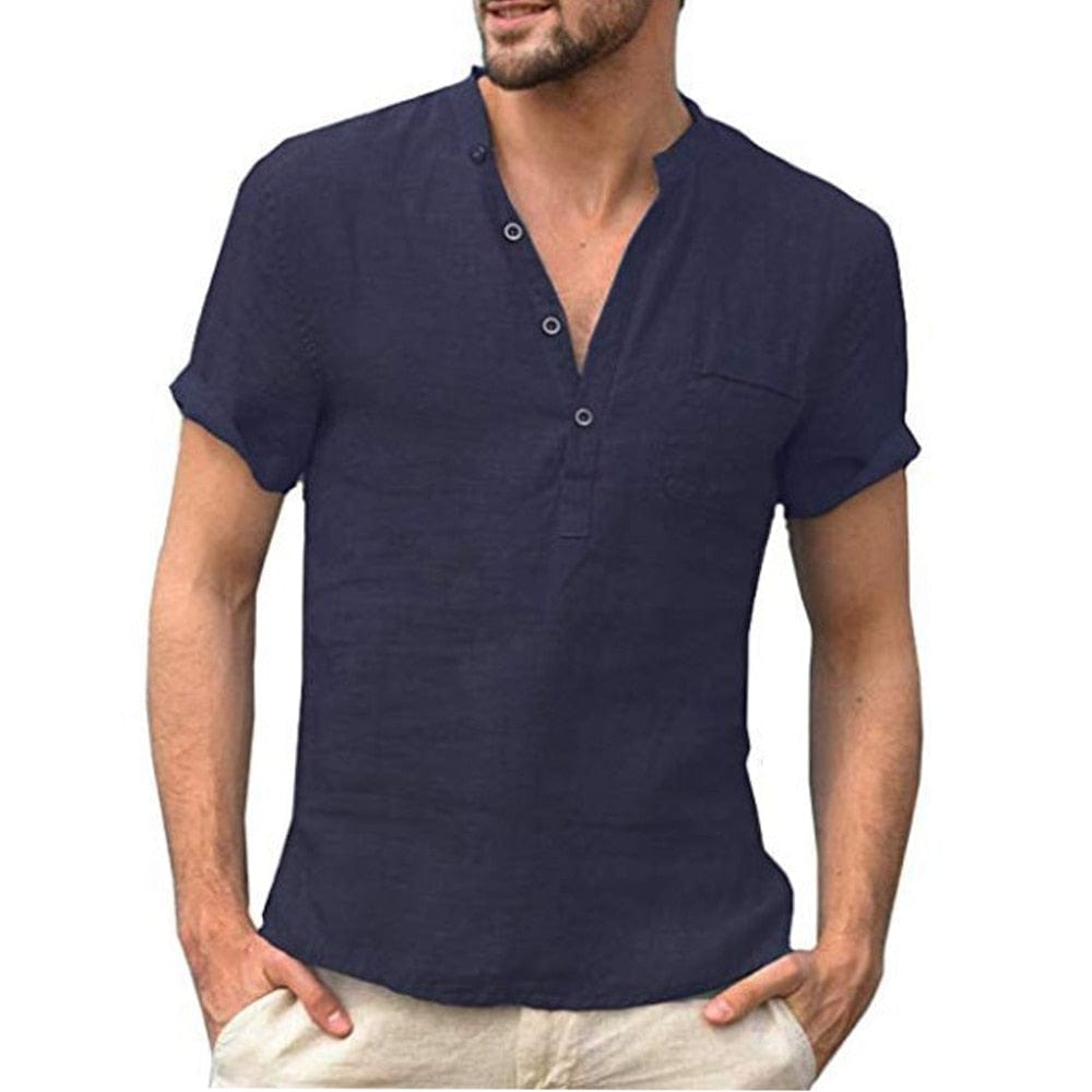 Raymond | Men's Short Sleeve Band Collar Pocket Shirt