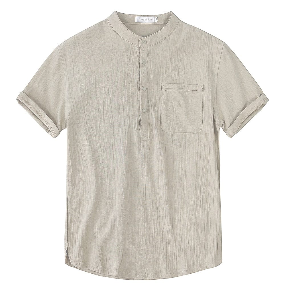 Raymond | Men's Short Sleeve Band Collar Pocket Shirt