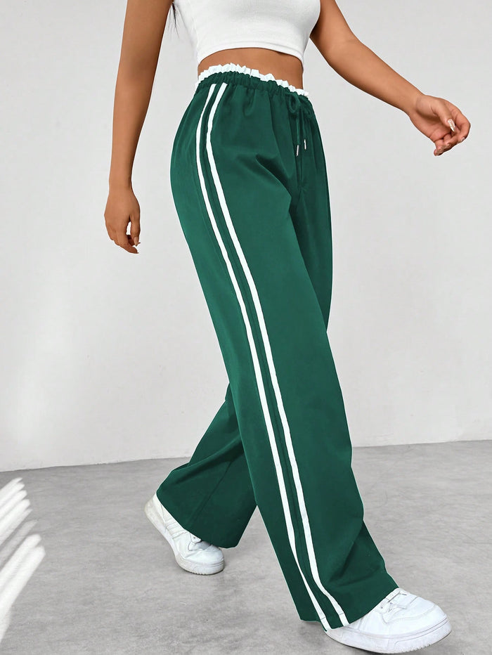 Reagan | Women's Drawstring Side Stripe Straight Leg Trousers