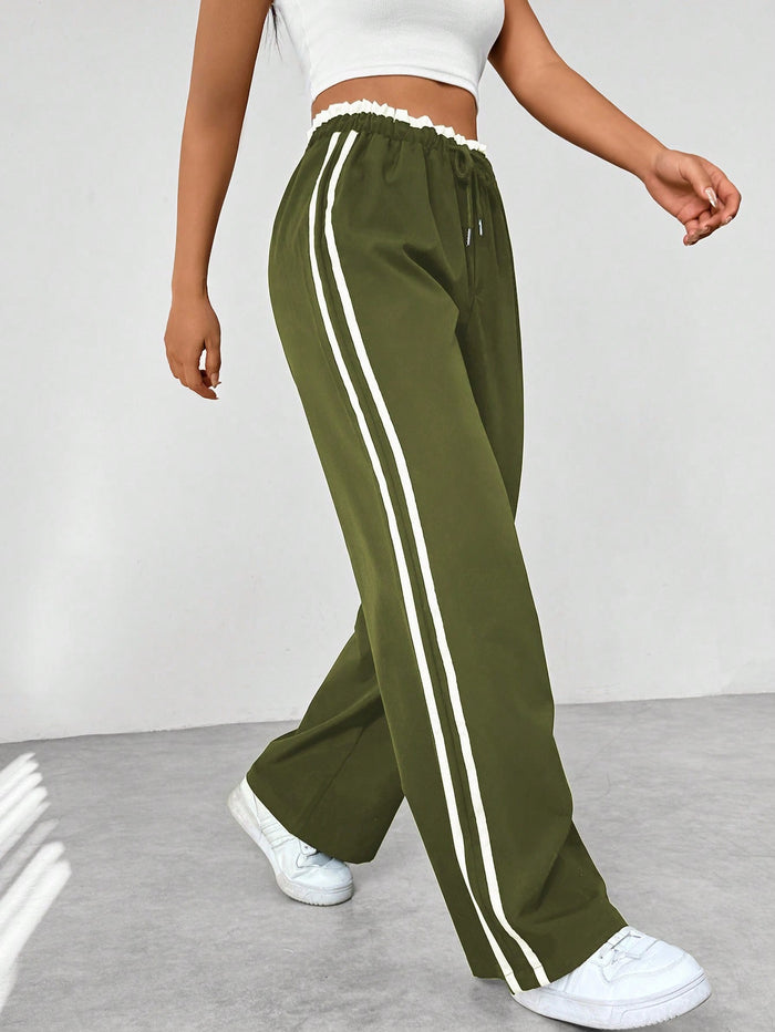 Reagan | Women's Drawstring Side Stripe Straight Leg Trousers