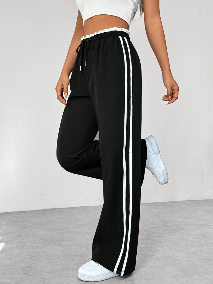 Reagan | Women's Drawstring Side Stripe Straight Leg Trousers
