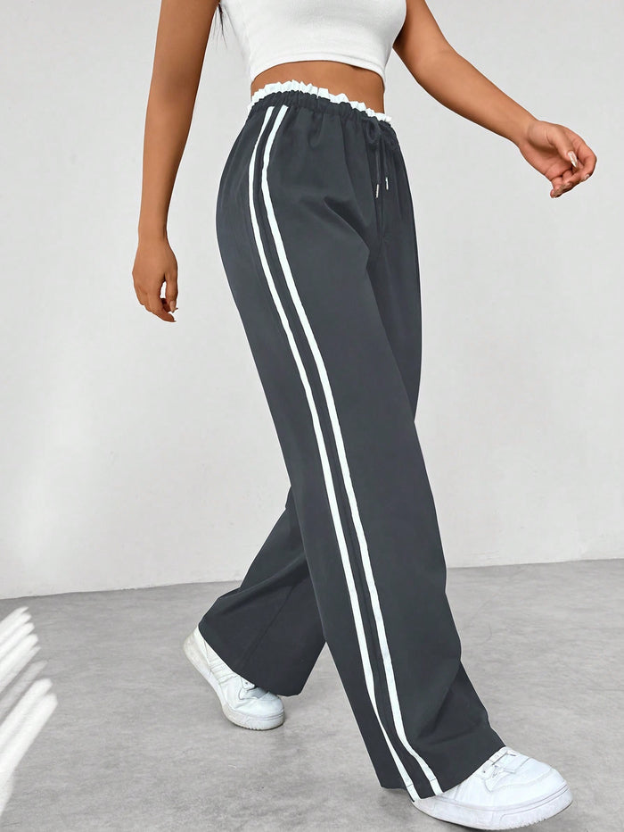 Reagan | Women's Drawstring Side Stripe Straight Leg Trousers