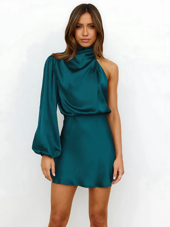 Rebecca | Women’s Mock Neck One Shoulders Summer Party Dress
